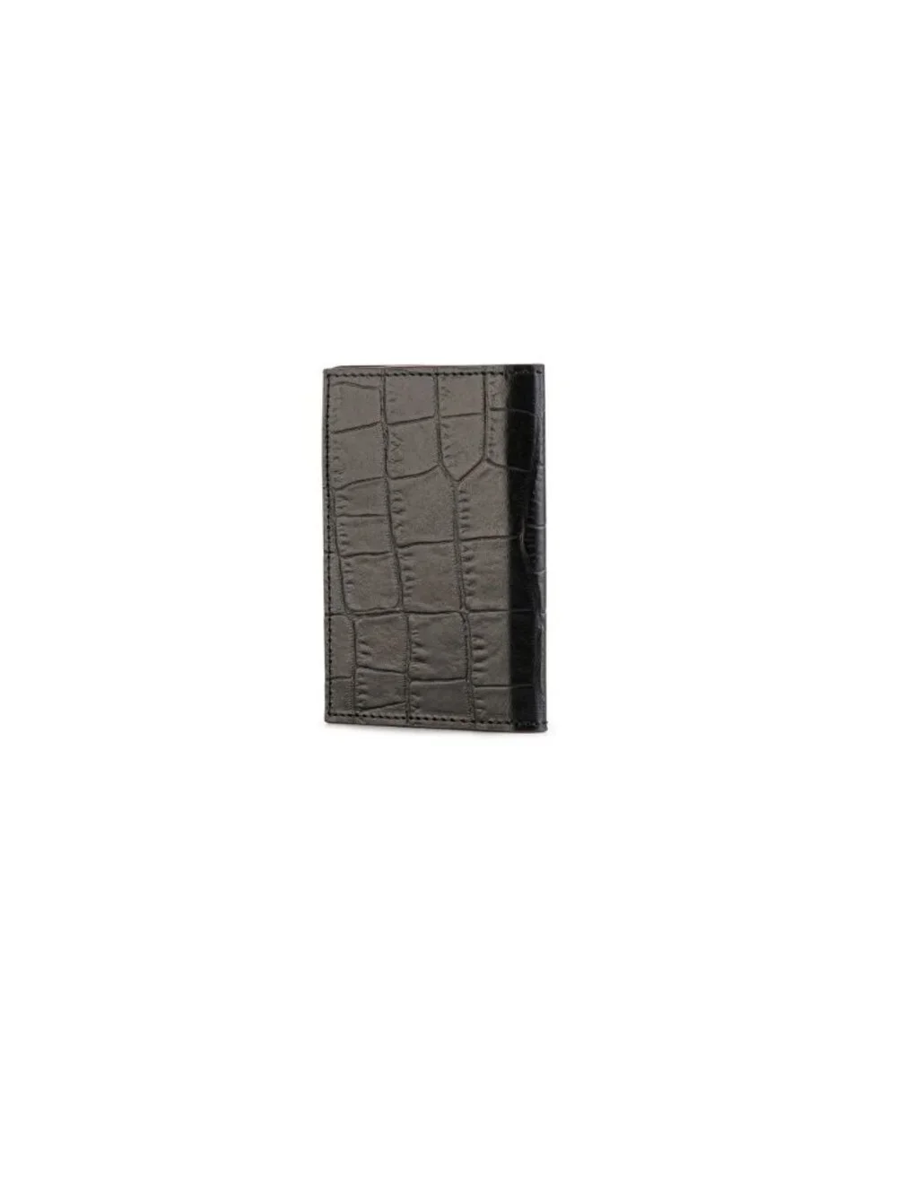 Italian Leather 5 Pocket Credit Card Case - Black Croc Embossed